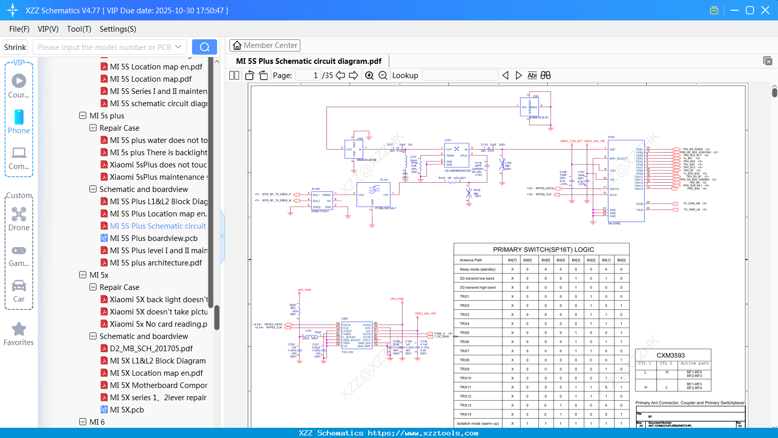 Xiaomi MI 5S Plus Schematic Circuit Diagram